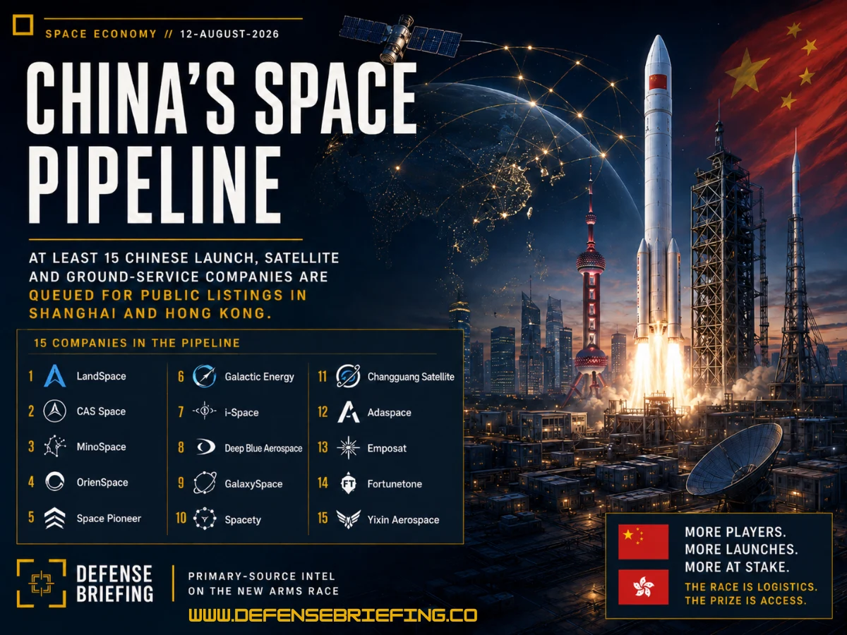 Diagram showing how expanding commercial launch capacity can support broadband constellation deployment while freeing state launch capacity for reconnaissance, warning and other government missions, alongside a four-step TDOA kill chain from signal detection through anti-ship ballistic missile engagement